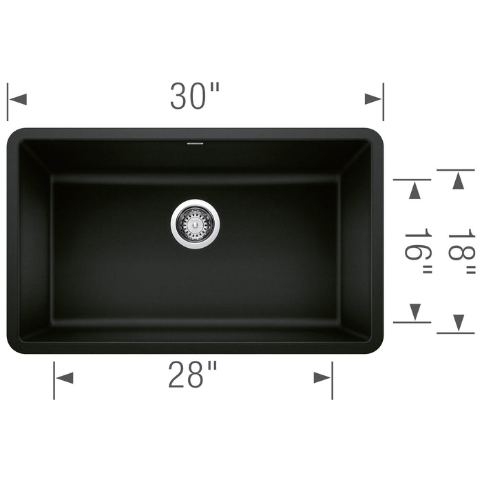Blanco 442931 Precis SILGRANIT 30" Single Bowl Undermount Kitchen Sink - Coal Black
