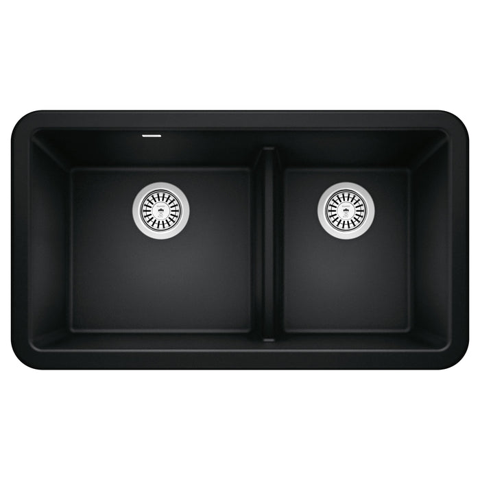 Blanco 402525 Ikon SILGRANIT 33" Double Bowl Apron-Front Farmhouse Sink in Coal Black
