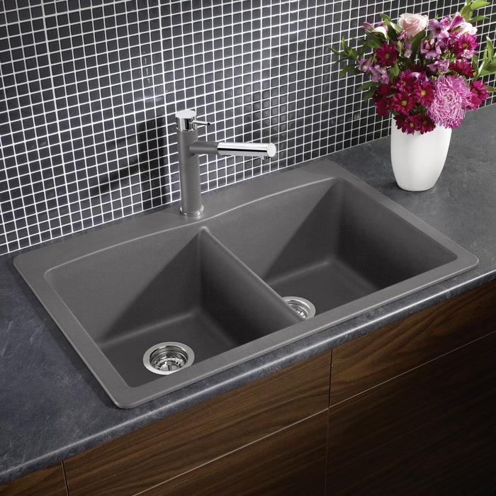 Blanco 441466 Diamond SILGRANIT 33" 50/50 Double Bowl Dual Mount Kitchen Sink - Cinder