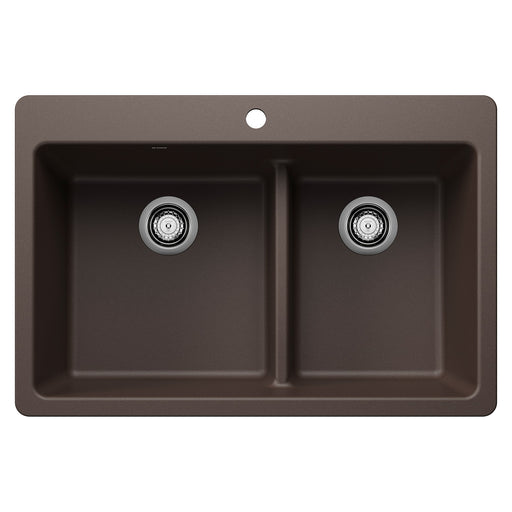 Blanco 443215 Liven SILGRANIT 33" 60/40 Double Bowl Dual Mount Kitchen Sink with Low Divide - Cafe