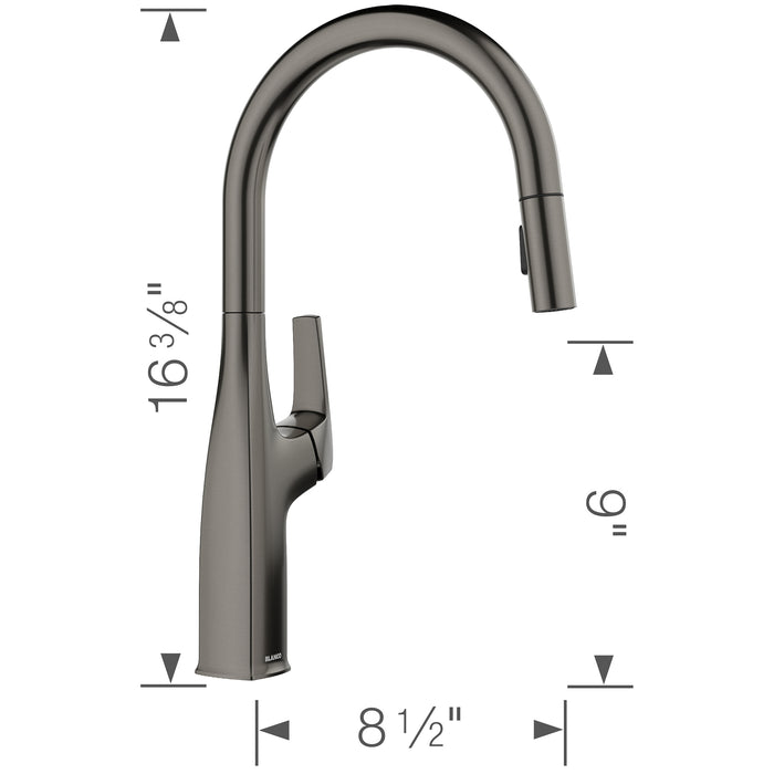 Blanco 443267 Rivana High Arc Pull-Down Dual-Spray Kitchen Faucet - Satin Dark Steel
