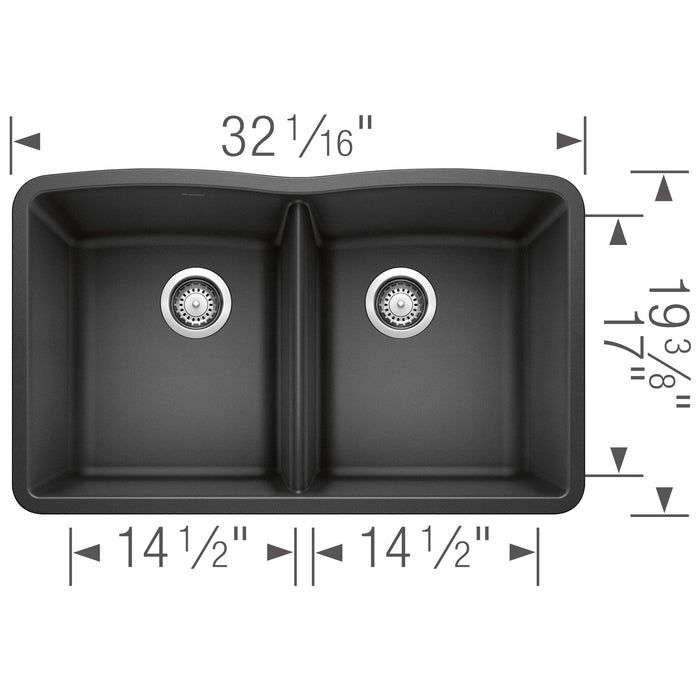Blanco 440184 Diamond SILGRANIT 32" 50/50 Double Bowl Undermount Kitchen Sink - Anthracite