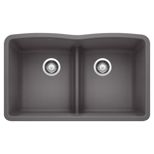 Blanco 442071 Diamond SILGRANIT 32" 50/50 Double Bowl Undermount Kitchen Sink with Low Divide - Cinder