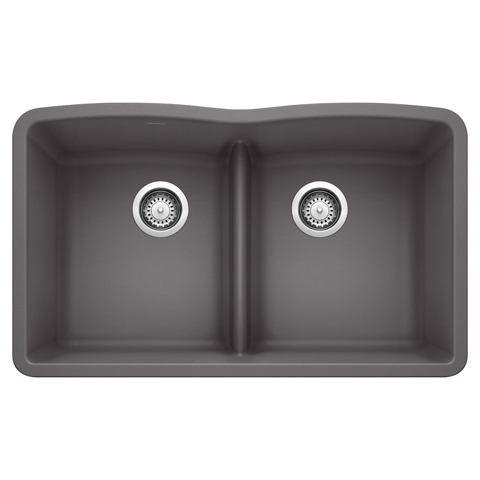 Blanco 442071 Diamond SILGRANIT 32" 50/50 Double Bowl Undermount Kitchen Sink with Low Divide - Cinder