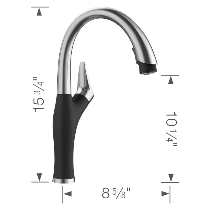 Blanco 526401 Artona Pull-Down Dual-Spray Kitchen Faucet - PVD Steel/Coal Black