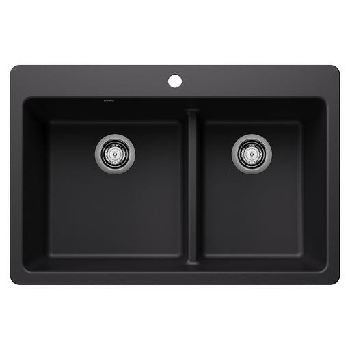 Blanco 443210 Liven SILGRANIT 33" 60/40 Double Bowl Dual Mount Kitchen Sink with Low Divide - Coal Black