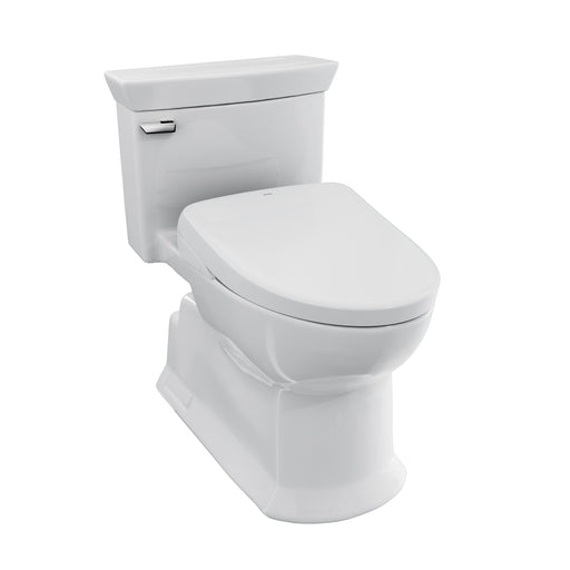 TOTO Washlet+ Soiree Elongated 1.28 GPF Universal Height Toilet with S7A Bidet Seat, Contemporary Lid, Cotton White - MW9644736CEFG#01