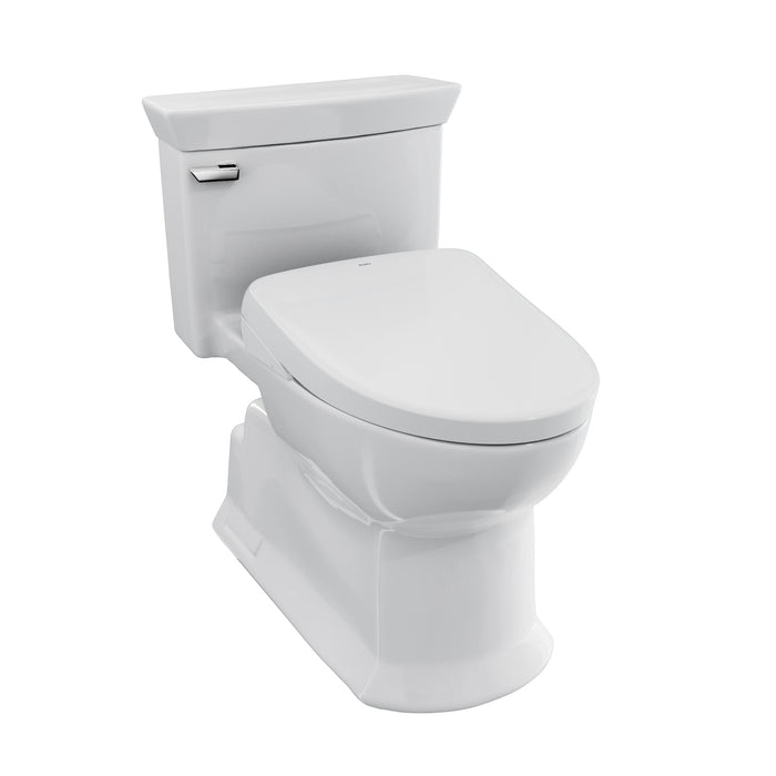 TOTO Washlet+ Soiree Elongated 1.28 GPF Universal Height Toilet with S7A Bidet Seat, Contemporary Lid, Cotton White - MW9644736CEFG#01