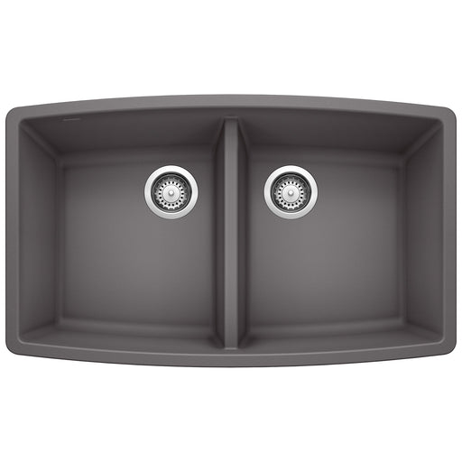 Blanco 441473 Performa SILGRANIT 33" 50/50 Double Bowl Undermount Kitchen Sink - Cinder
