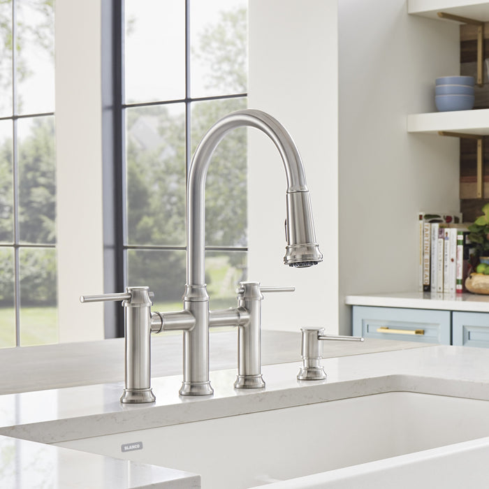 Blanco 442505 Empressa Pull-Down Dual-Spray Bridge Faucet - PVD Steel