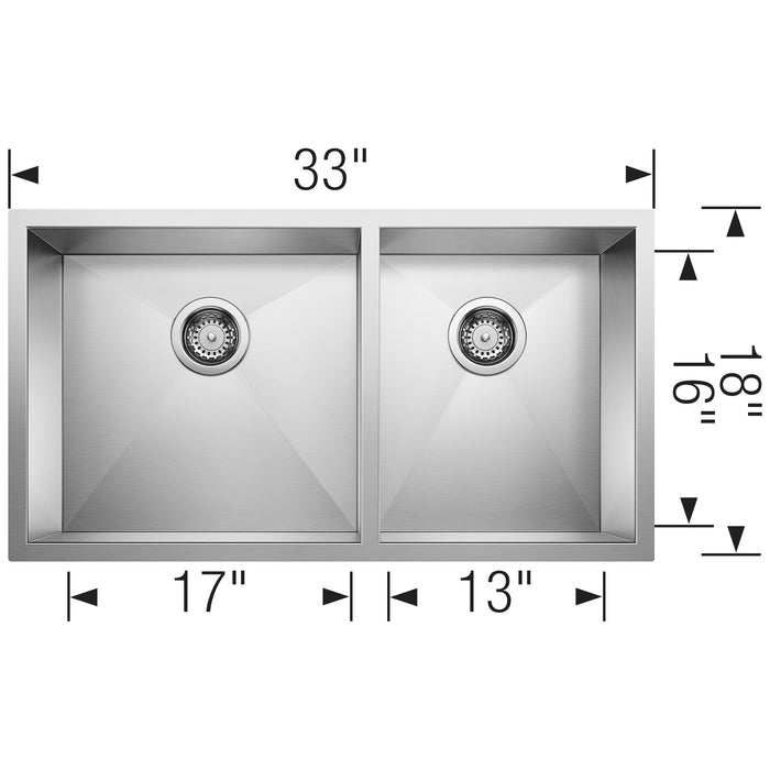Blanco 443054 Quatrus R0 33" 60/40 Double Bowl Undermount Stainless Kitchen Sink