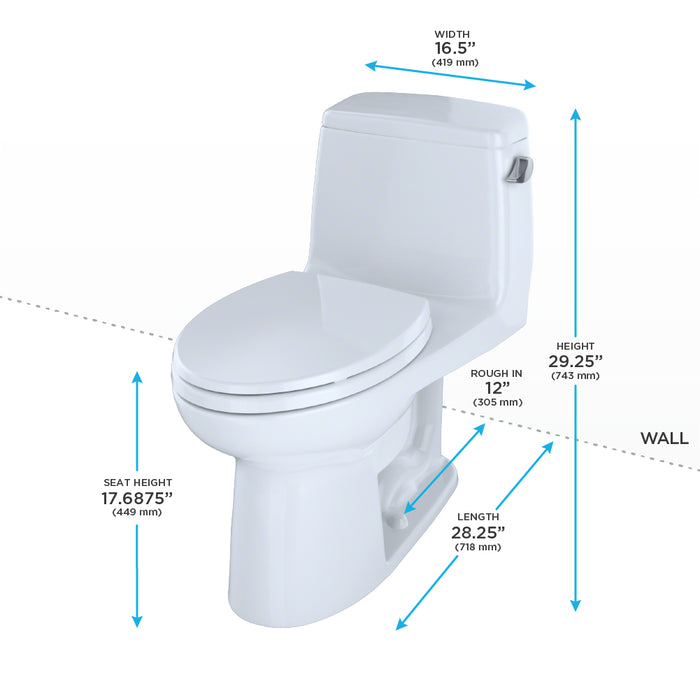TOTO MS854114SLR#01 UltraMax One-Piece Elongated Universal Height Toilet with Right-Hand Trip Lever, Cotton White