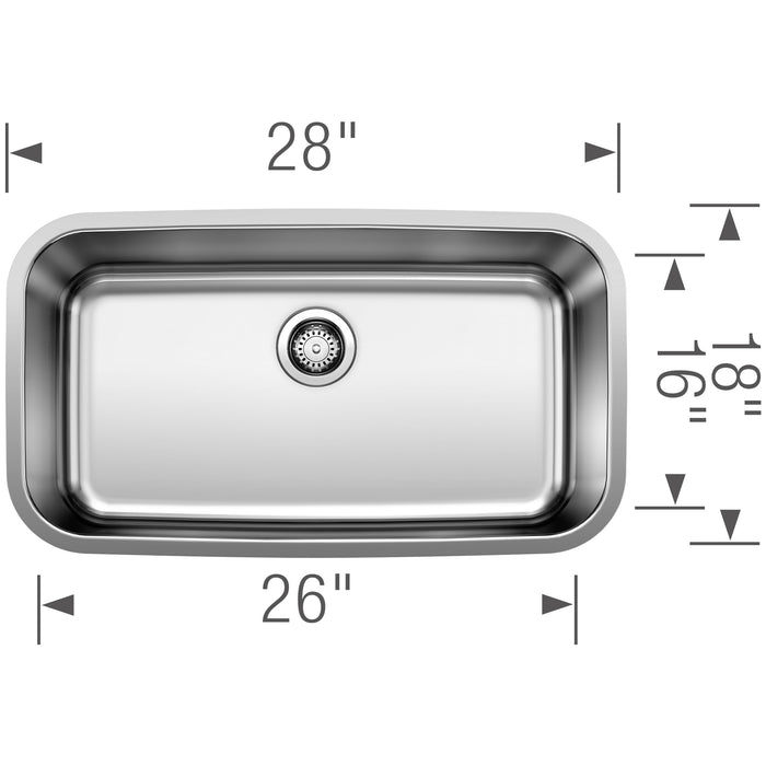 Blanco 441024 Stellar 28" Single Bowl Undermount Stainless Steel Kitchen Sink