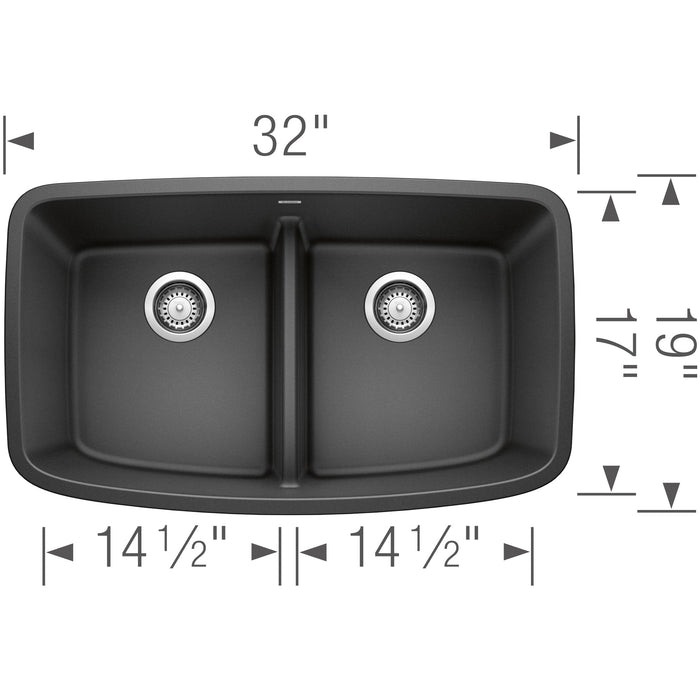 Blanco 442200 Valea SILGRANIT 32" 50/50 Double Bowl Undermount Kitchen Sink in Anthracite