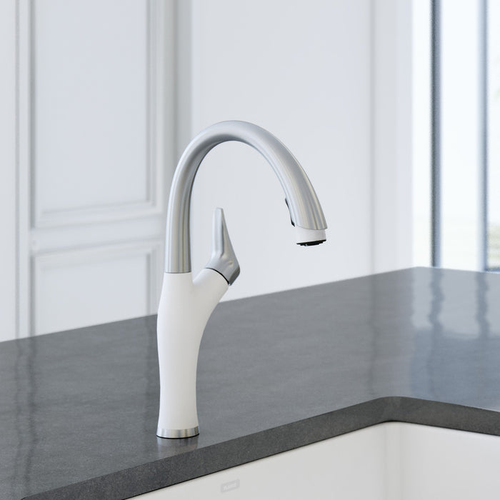 Blanco 442036 Artona Pull-Down Dual-Spray Kitchen Faucet - PVD Steel/White