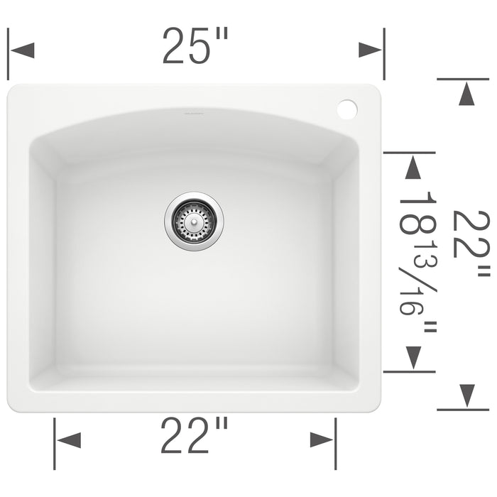 Blanco 440211 Diamond SILGRANIT 25" Single Bowl Dual Mount Kitchen Sink - White