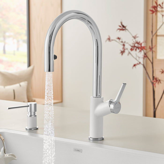 Blanco 526391 Urbena Pull-Down Dual-Spray Kitchen Faucet - Chrome/White