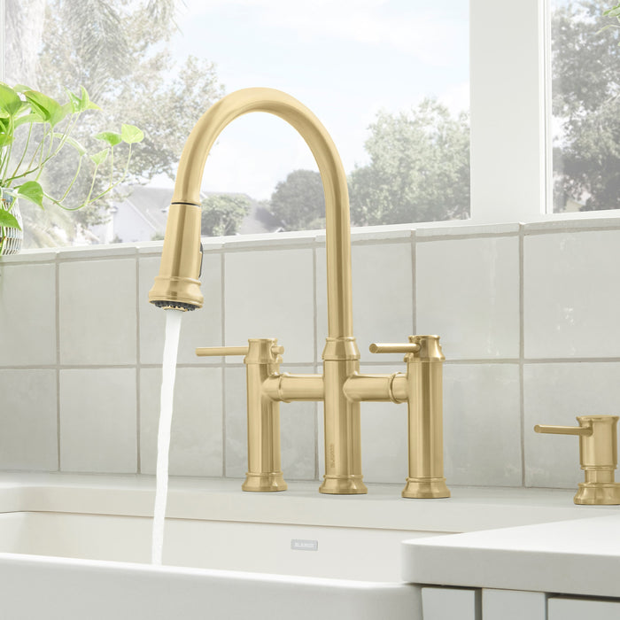 Blanco 442981 Empressa Pull-Down Dual-Spray Bridge Faucet - Satin Gold