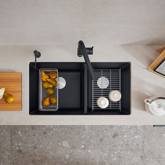 Blanco 442926 Precis SILGRANIT 33" 60/40 Double Bowl Undermount Kitchen Sink - Coal Black