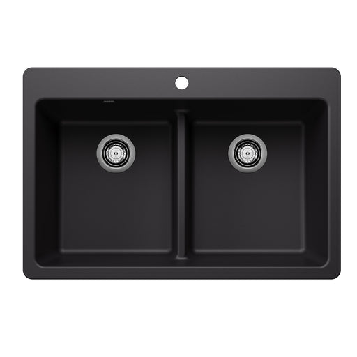 Blanco 443202 Liven SILGRANIT 33" 50/50 Double Bowl Dual Mount Kitchen Sink with Low Divide - Coal Black