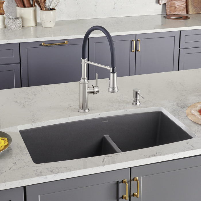 Blanco 441474 Performa SILGRANIT 33" 60/40 Double Bowl Undermount Kitchen Sink in Cinder