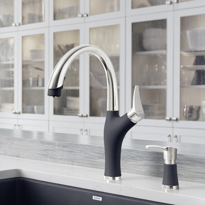 Blanco 442031 Artona Pull-Down Dual-Spray Kitchen Faucet - PVD Steel/Anthracite