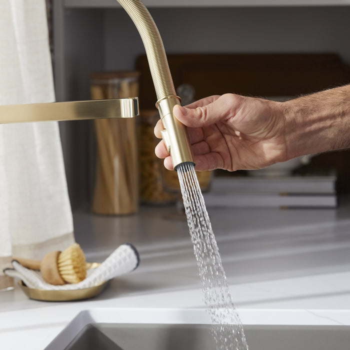 Blanco 442984 Rivana Semi-Pro Pull-Down Dual-Spray Kitchen Faucet - Satin Gold