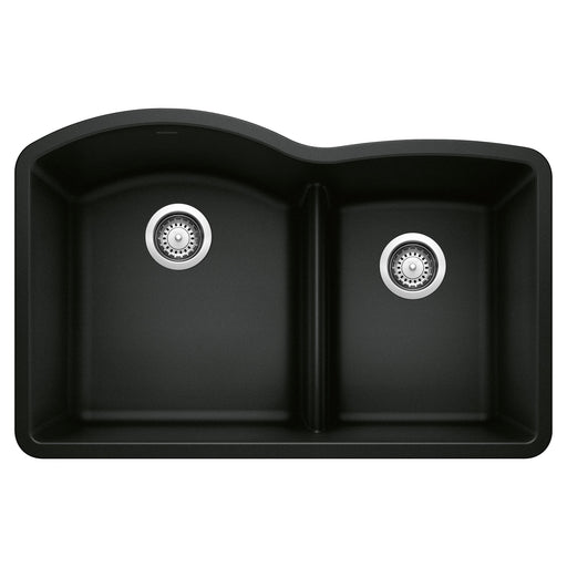 Blanco 442910 Diamond SILGRANIT 32" 60/40 Double Bowl Undermount Kitchen Sink with Low Divide - Coal Black