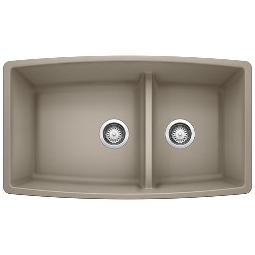 Blanco 441315 Performa SILGRANIT 33" 60/40 Double Bowl Undermount Kitchen Sink with Low Divide - Truffle