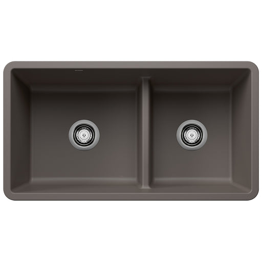 Blanco 443117 Precis SILGRANIT 33" 60/40 Reversible Double Bowl Undermount Kitchen Sink with Low Divide - Volcano Gray