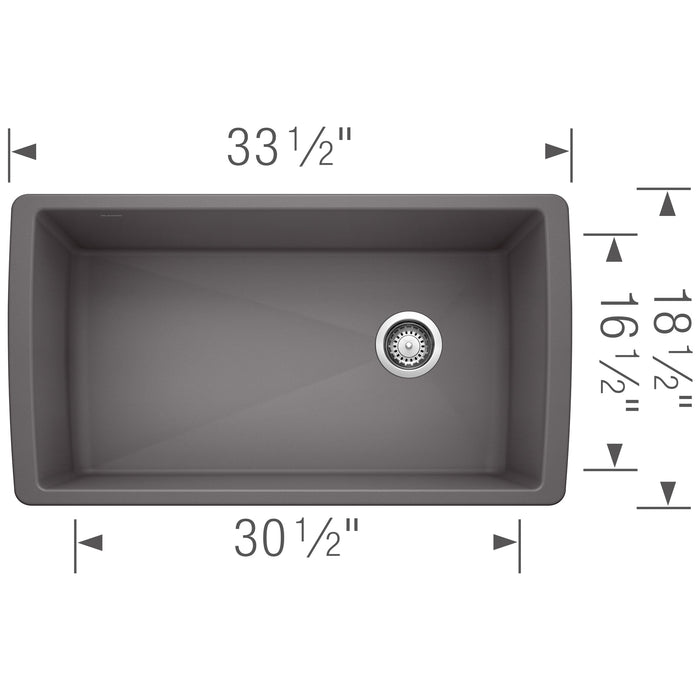 Blanco 441764 Diamond SILGRANIT 33" Super Single Undermount Kitchen Sink - Cinder