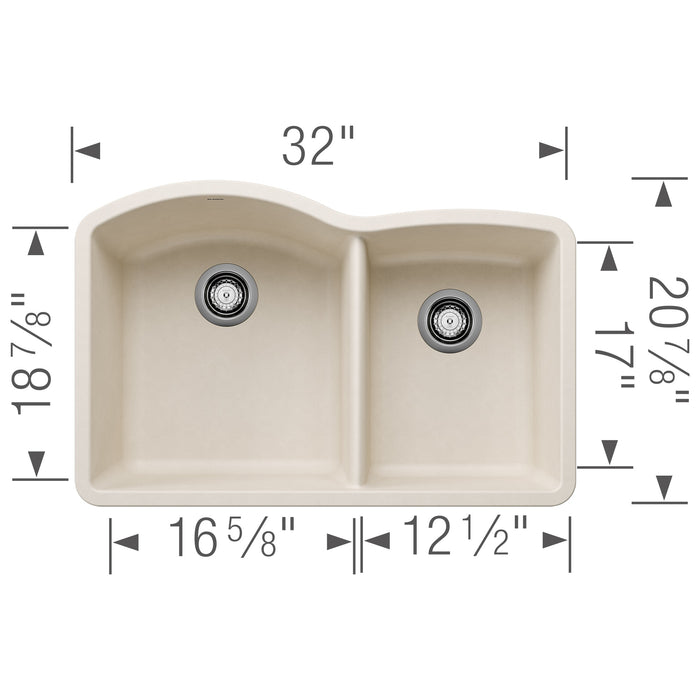 Blanco 443064 Diamond SILGRANIT 32" 60/40 Double Bowl Undermount Kitchen Sink - Soft White