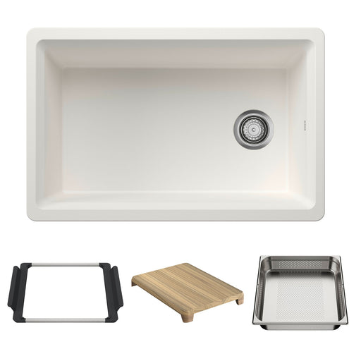 Blanco 443306 Inteos SILGRANIT 30" Single Bowl Reversible Undermount Workstation Kitchen Sink - White
