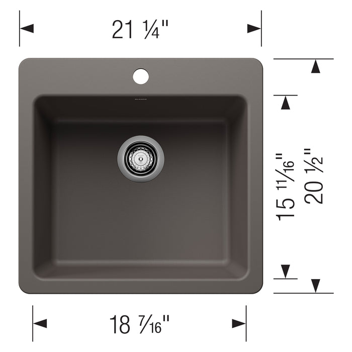 Blanco 443232 Liven SILGRANIT 21" Single Bowl Dual Mount Kitchen Sink - Volcano Gray