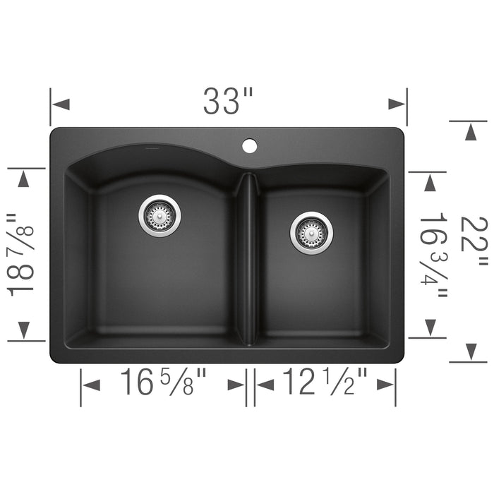 Blanco 440215 Diamond SILGRANIT 33" 60/40 Double Bowl Dual Mount Kitchen Sink - Anthracite
