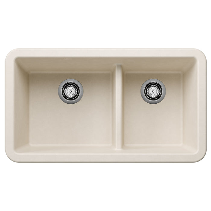 Blanco 443078 Ikon SILGRANIT 33" Double Bowl Apron-Front Farmhouse Sink in Soft White
