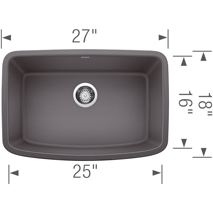 Blanco 442548 Valea SILGRANIT 27" Single Bowl Undermount Kitchen Sink - Cinder