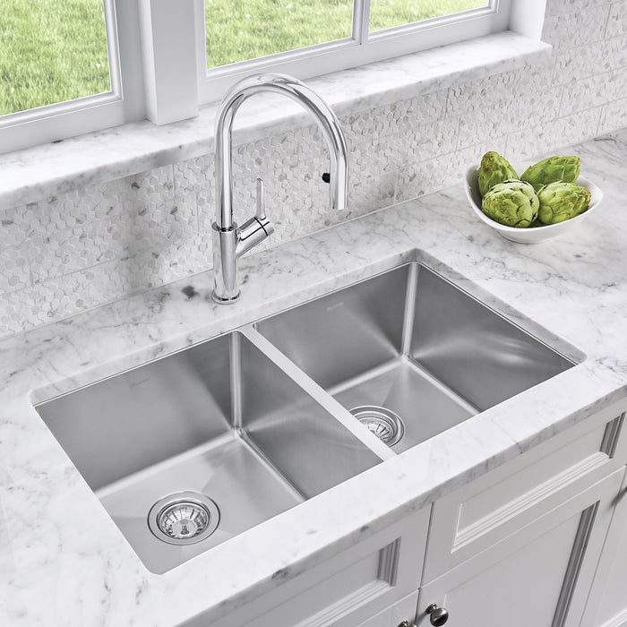 Blanco 443149 Quatrus R15 32" 50/50 Double Bowl Undermount Stainless Steel Kitchen Sink