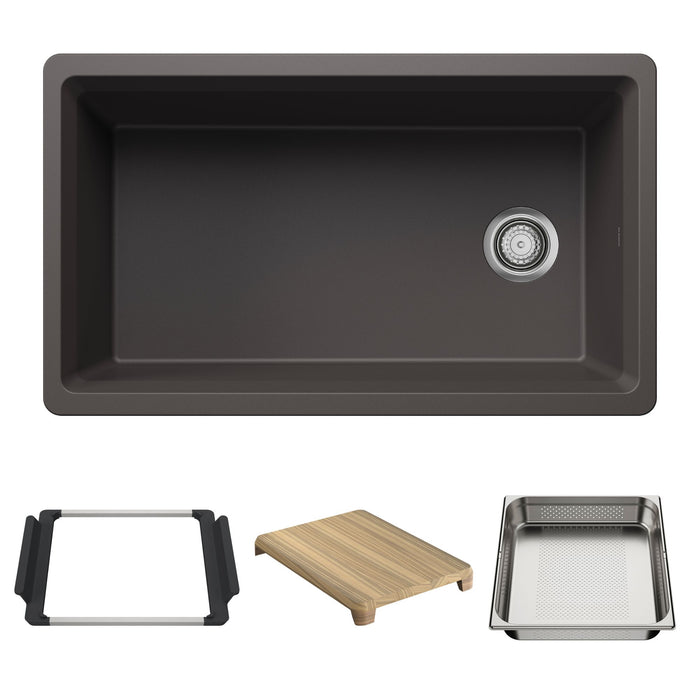Blanco 443313 Inteos SILGRANIT 33" Single Bowl Reversible Undermount Workstation Kitchen Sink - Cinder