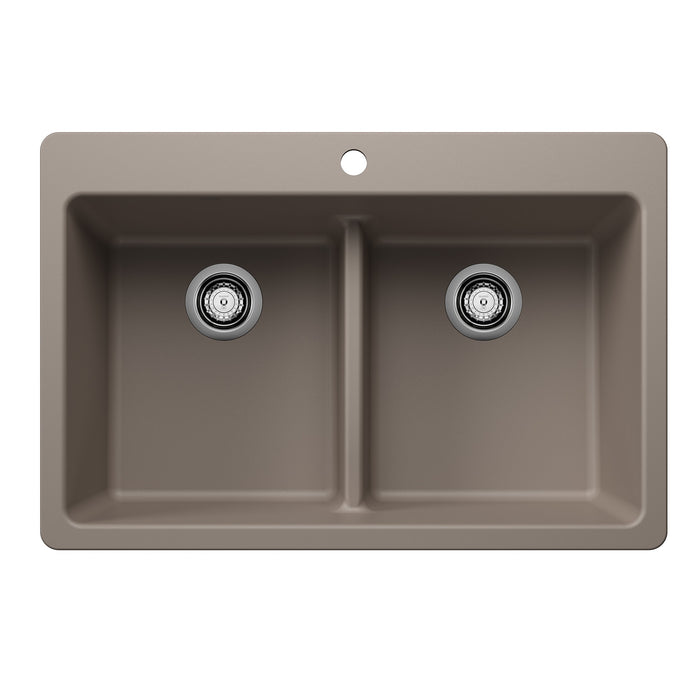 Blanco 443206 Liven SILGRANIT 33" 50/50 Double Bowl Dual Mount Kitchen Sink with Low Divide - Truffle