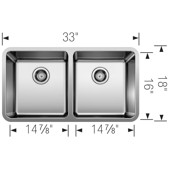 Blanco 442768 Formera 33" 50/50 Double Bowl Undermount Stainless Steel Kitchen Sink
