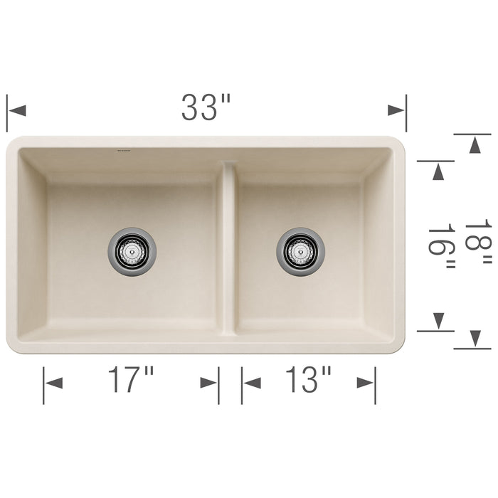 Blanco 443080 Precis SILGRANIT 33" 60/40 Reversible Double Bowl Undermount Kitchen Sink in Soft White