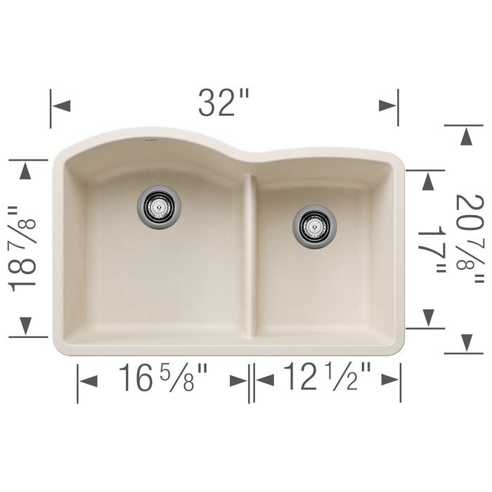 Blanco 443065 Diamond SILGRANIT 32" 60/40 Double Bowl Undermount Kitchen Sink in Soft White
