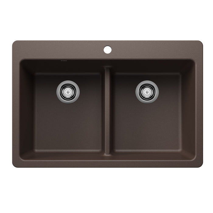 Blanco 443207 Liven SILGRANIT 33" 50/50 Double Bowl Dual Mount Kitchen Sink with Low Divide - Cafe