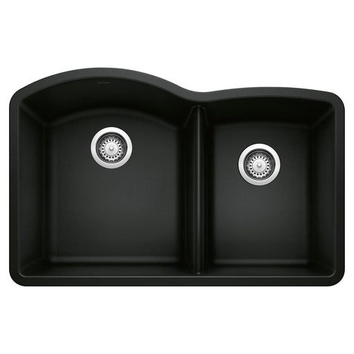 Blanco 442909 Diamond SILGRANIT 32" 60/40 Double Bowl Undermount Kitchen Sink - Coal Black