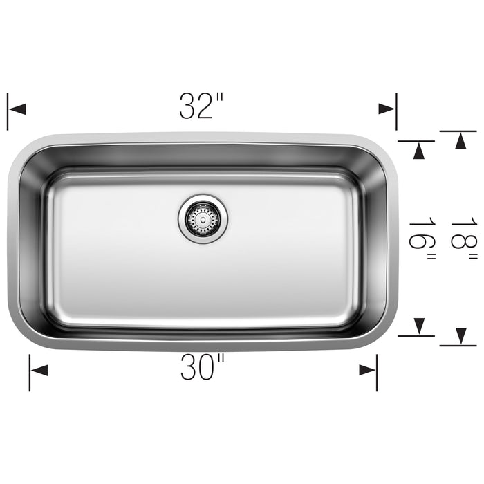 Blanco 442576 Stellar 32" Single Bowl Undermount Stainless Steel Kitchen Sink