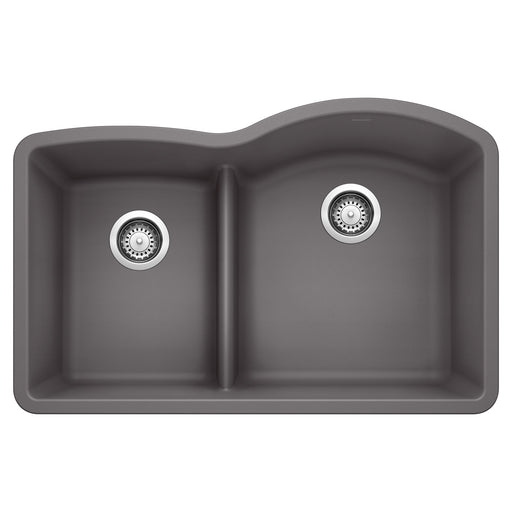 Blanco 441600 Diamond SILGRANIT 32" 40/60 Reverse Double Bowl Undermount Kitchen Sink with Low Divide - Cinder