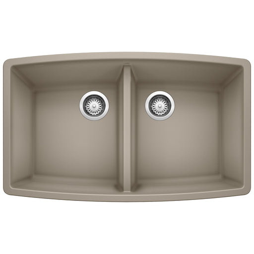 Blanco 441290 Performa SILGRANIT 33" 50/50 Double Bowl Undermount Kitchen Sink - Truffle