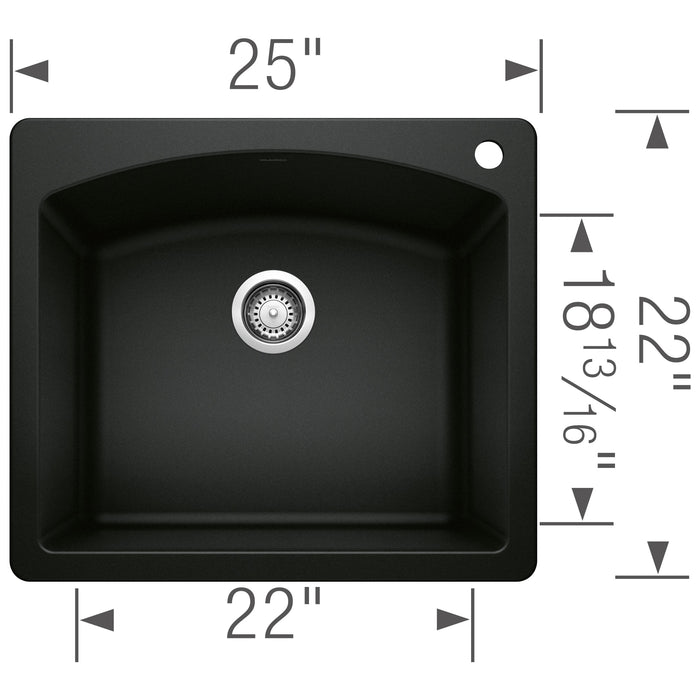 Blanco 442905 Diamond SILGRANIT 25" Single Bowl Dual Mount Kitchen Sink - Coal Black