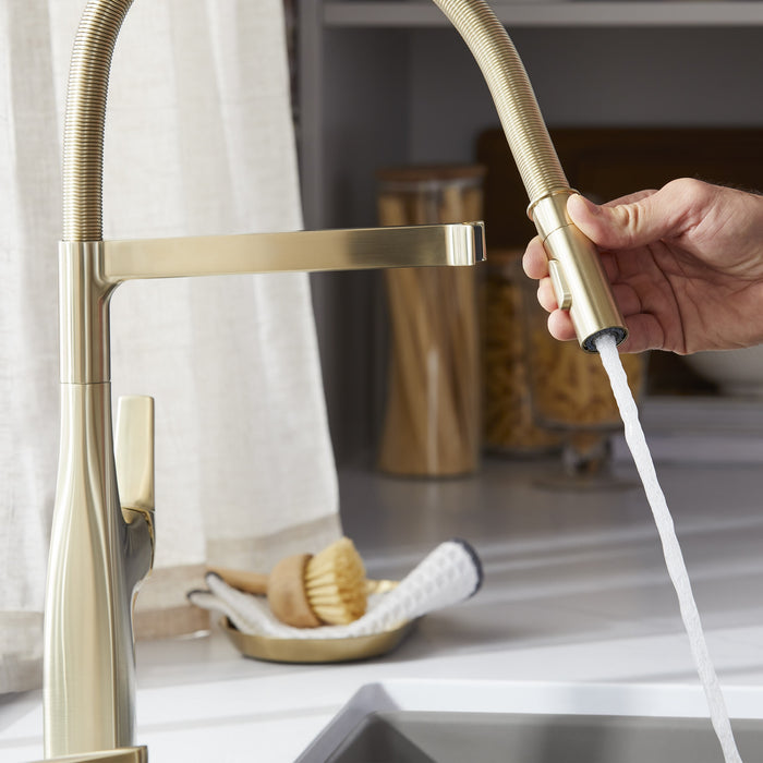 Blanco 442984 Rivana Semi-Pro Pull-Down Dual-Spray Kitchen Faucet - Satin Gold
